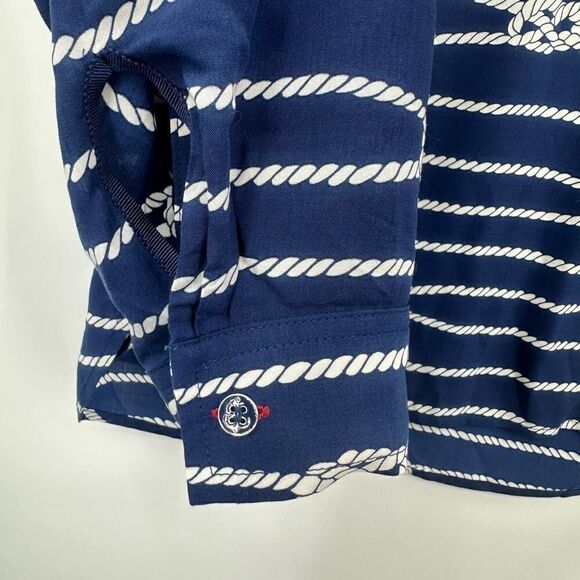 Talbots Nautical Sailor Knot Blue Tunic Blouse Womens Size Petite Small Roll Tab - Picture 7 of 10
